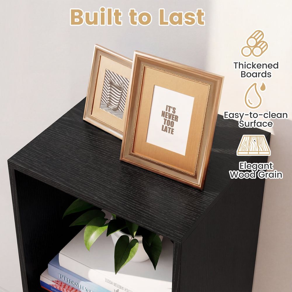 Black 3-cube bookshelf with elegant wood grain, thickened boards, and easy-to-clean surface for living room or bedroom.