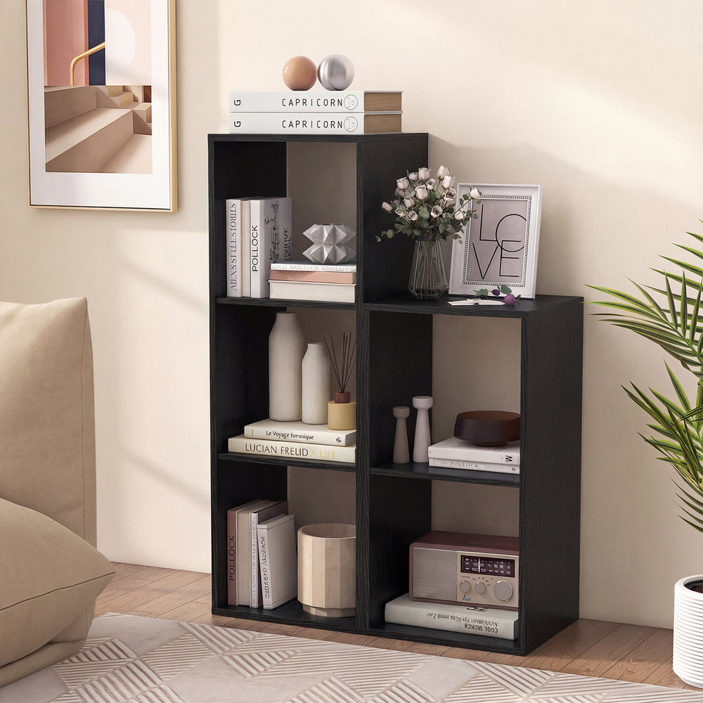 3 Cube Bookshelf with Back Guardrail for Living Room Bedroom-Black - Gallery View 1 of 11