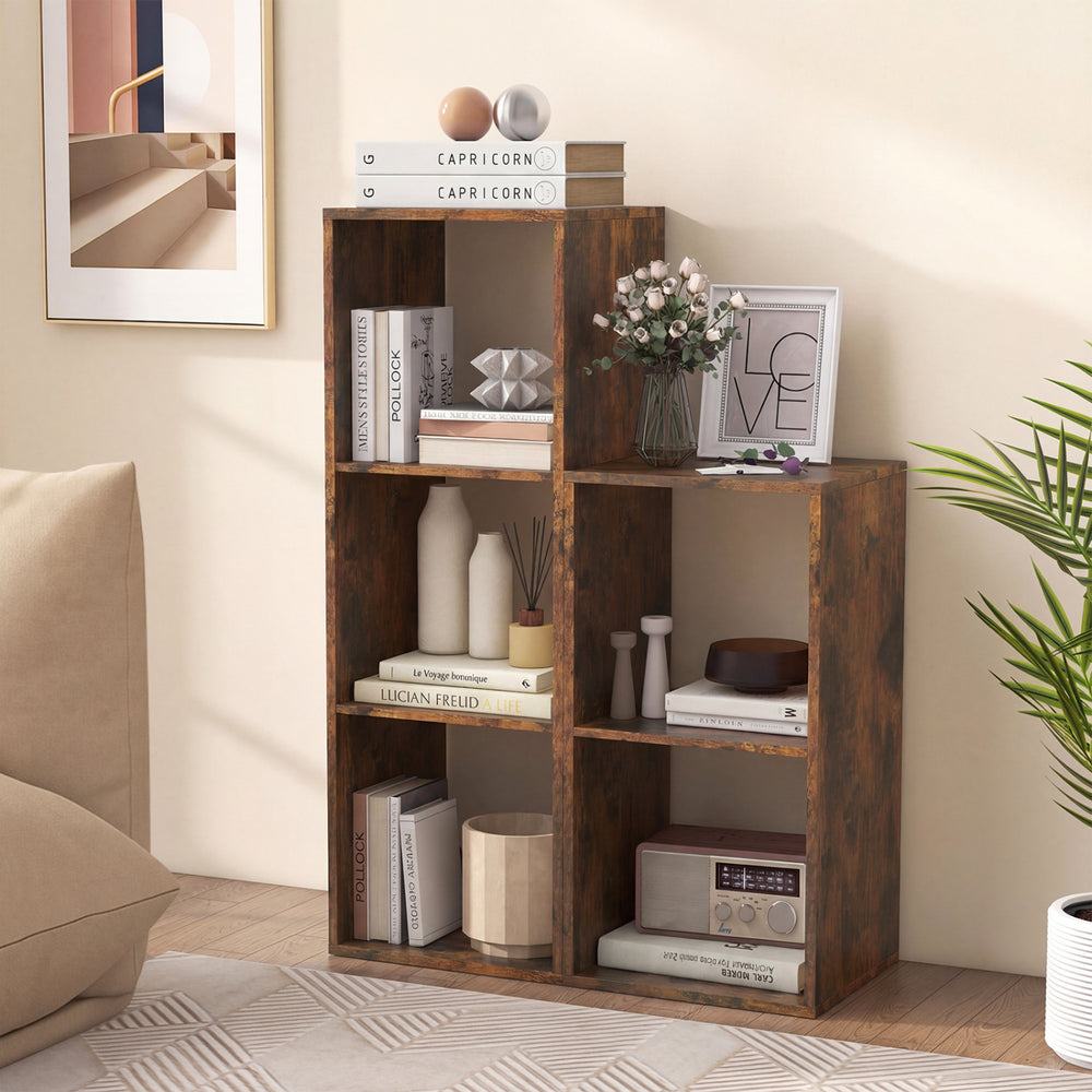 3 Cube Bookshelf with Back Guardrail for Living Room Bedroom-Brown - Gallery View 1 of 11