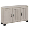 3-door buffet sideboard in white wash with adjustable shelves, metal handles, and anti-tipping kits for versatile.