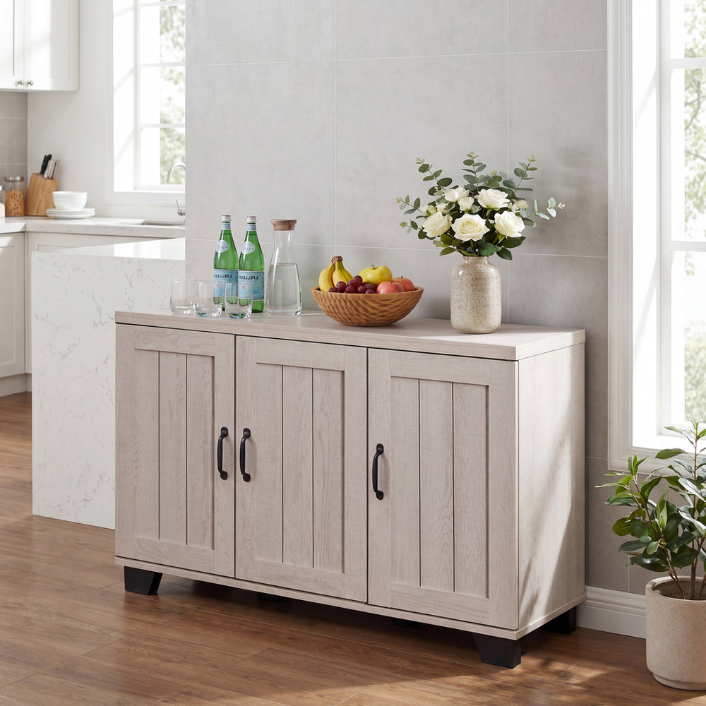 3-Door Buffet Sideboard with Adjustable Shelves and Anti-Tipping Kits-White Wash - Gallery View 1 of 11
