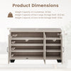 Dimensions of the 3-Door Buffet Sideboard with adjustable shelves, showcasing weight capacities and design features.