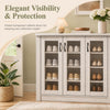 3-door white shoe cabinet with fluted transparent doors and removable shelves for stylish shoe storage and organization.