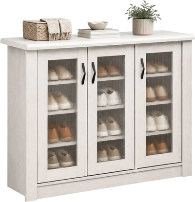 Costway 3-Door Wooden Shoe Storage Cabinet Organizer 13620504 New
