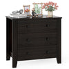 Wide dark brown 3-drawer dresser with smooth metal slides, perfect for organized storage in any room.