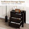 Wide chest of drawers in dark brown with 3 pull-out drawers, perfect for organized storage in any modern bedroom.