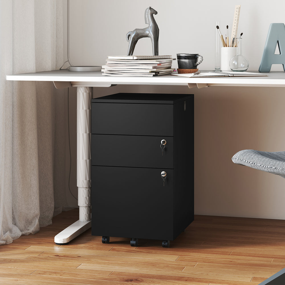3 Drawer Filing Cabinet Locking Pedestal Desk -Black - Gallery View 1 of 10