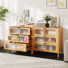 3-drawer mid-century modern chest of drawers with reeded tempered glass front, natural bamboo finish for stylish.