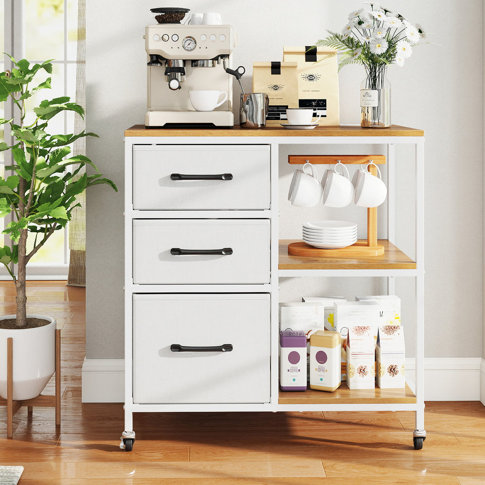 3 Drawer Mobile File Cabinet with Charging Station Rolling Printer Stand with Open Storage Shelves-Natural - Gallery View 1 of 10