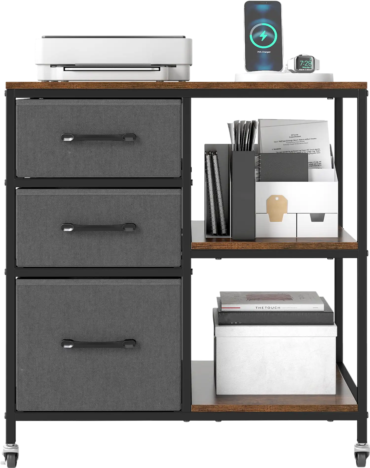 Costway 3 Drawer Mobile File Cabinet Rolling Printer Stand Charging Station 15254517 New