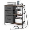 3-drawer mobile file cabinet with charging station, open shelves, and sturdy metal frame for home office or living room.