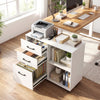 3-drawer mobile file cabinet in white with open storage shelves and wheels, perfect for organizing A4 and Letter size files.