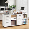 Mobile file cabinet with 3 drawers and open storage shelves, designed for A4 and Letter size files, ideal for office organization.