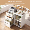 Mobile file cabinet in white with 3 pull-out drawers and open storage shelves, ideal for organizing office supplies.