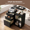 3-drawer mobile lateral file cabinet in black with adjustable shelf, ideal for organizing office supplies and printer.