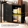 3-drawer mobile lateral file cabinet in black with adjustable shelf, ideal for office or home organization.