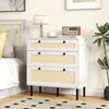 3-drawer rattan nightstand in white with yellow accents, ideal for bedroom storage and decoration display.