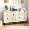 3-drawer boho chest of drawers in white with rattan texture, perfect for bedroom storage and decoration display.