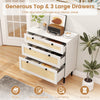3-drawer rattan nightstand in white with woven texture, offering ample storage and display space for bedroom decor.