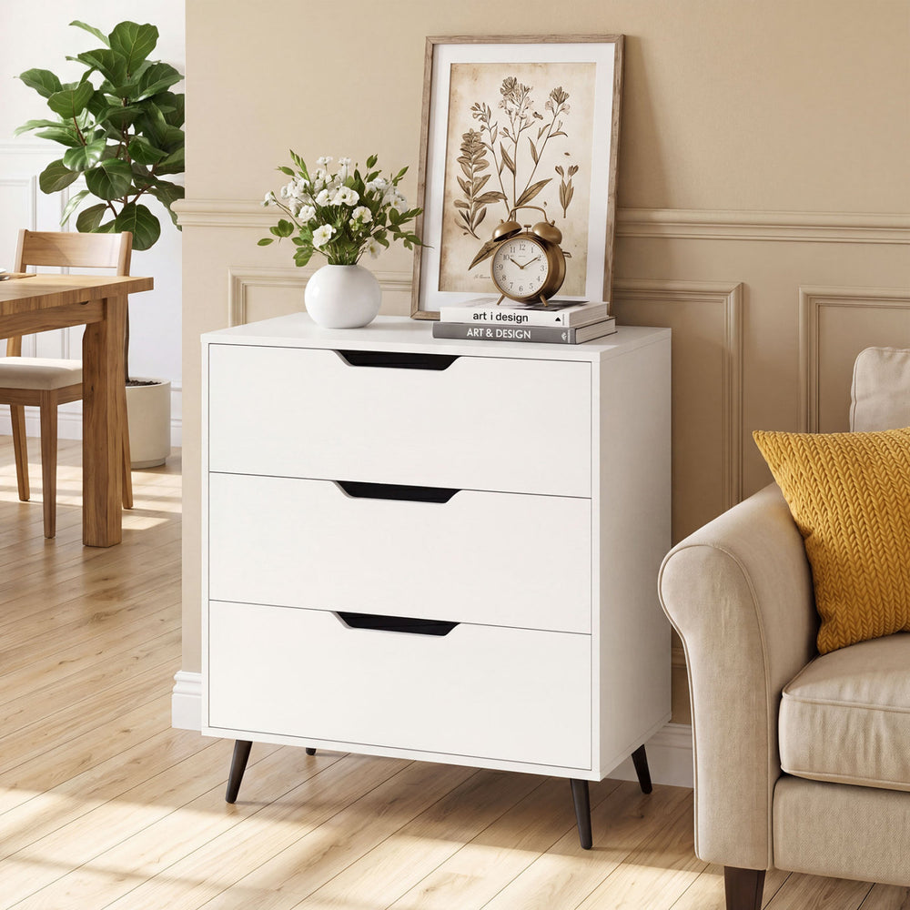 3-Drawer Rustic Farmhouse Wooden Storage Dresser-White - Gallery View 1 of 10