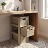 3-drawer storage organizer in black with wicker patterns, perfect for desk or countertop storage of office supplies.
