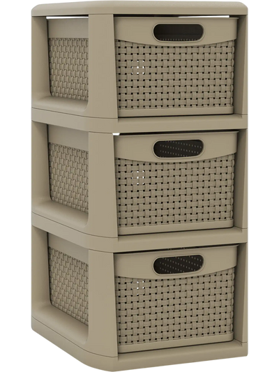 Costway 3-Drawer Storage Organizer Dresser Wicker Pattern 54397788 New