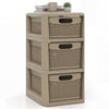 3-drawer storage organizer in black with wicker-pattern drawers, ideal for cosmetics and office supplies on countertops.