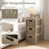 3-drawer storage organizer with wicker patterns in black, featuring rounded corners and convenient handles for.