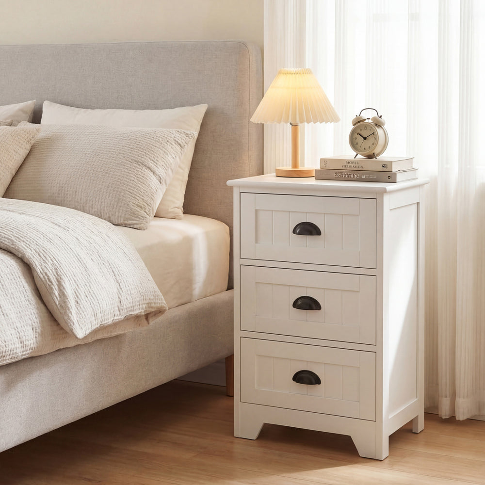 3 Drawers End Storage Wood Side Nightstand-White - Gallery View 1 of 10