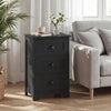 Black 3-drawer wood nightstand with vintage handles, perfect for bedside storage in any room decor.