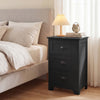 Black 3-drawer wood nightstand with vintage handles, perfect for bedside storage and enhancing room decor.