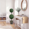 3 FT artificial boxwood topiary tree with double ball shrubs in a black-golden planter, ideal for indoor decor.