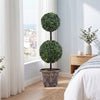 Double ball artificial boxwood topiary tree in a black-golden planter, perfect for indoor decor and low-maintenance.
