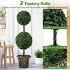 3 FT artificial boxwood topiary tree with double ball shrubs in a black-golden planter, perfect for indoor and porch.