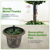 Sturdy metal trunks support the 3 FT artificial boxwood topiary tree in a decorative black-golden pot for indoor.
