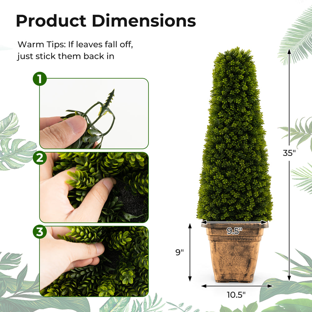Artificial boxwood topiary tree in a cement flowerpot, 3 feet tall, with lush green leaves for indoor and outdoor decor.