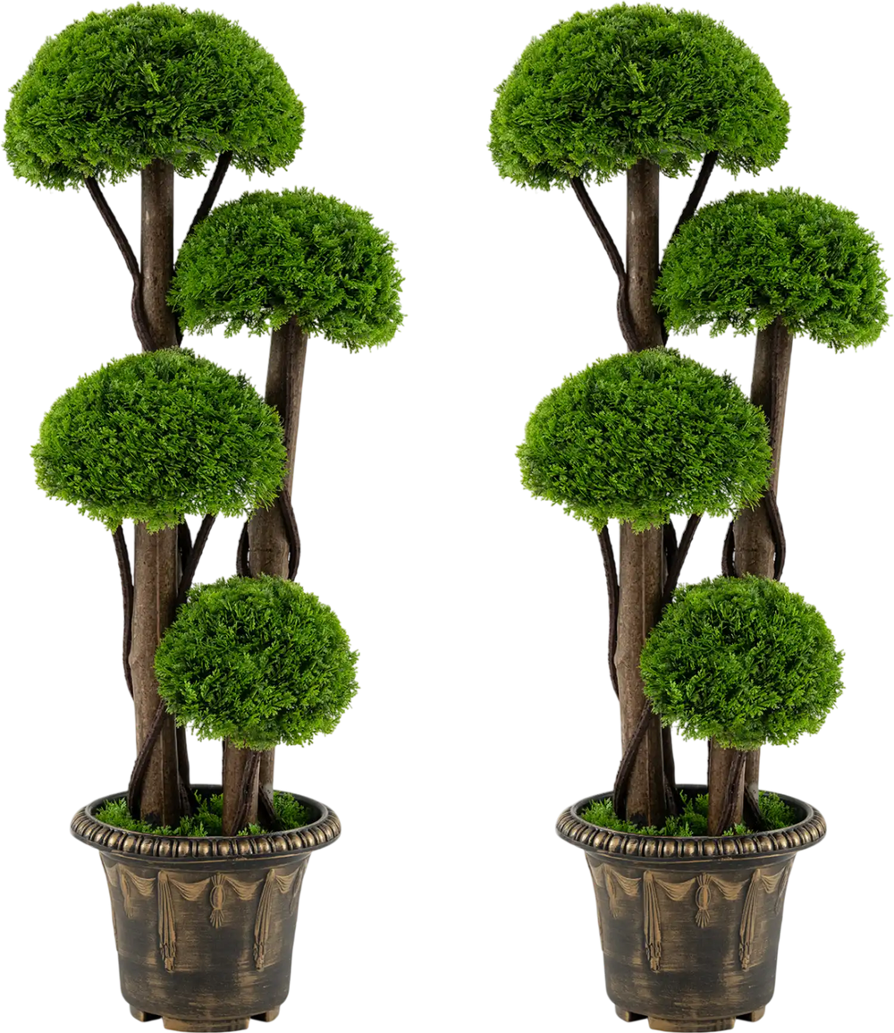 3 FT Artificial Cypress Topiary Tree Set of 2 Realistic Greenery Plant with Spiral Vines