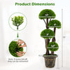 Artificial cypress topiary tree with dense green foliage, real wood trunks, and a retro-style pot, measuring 35 inches.