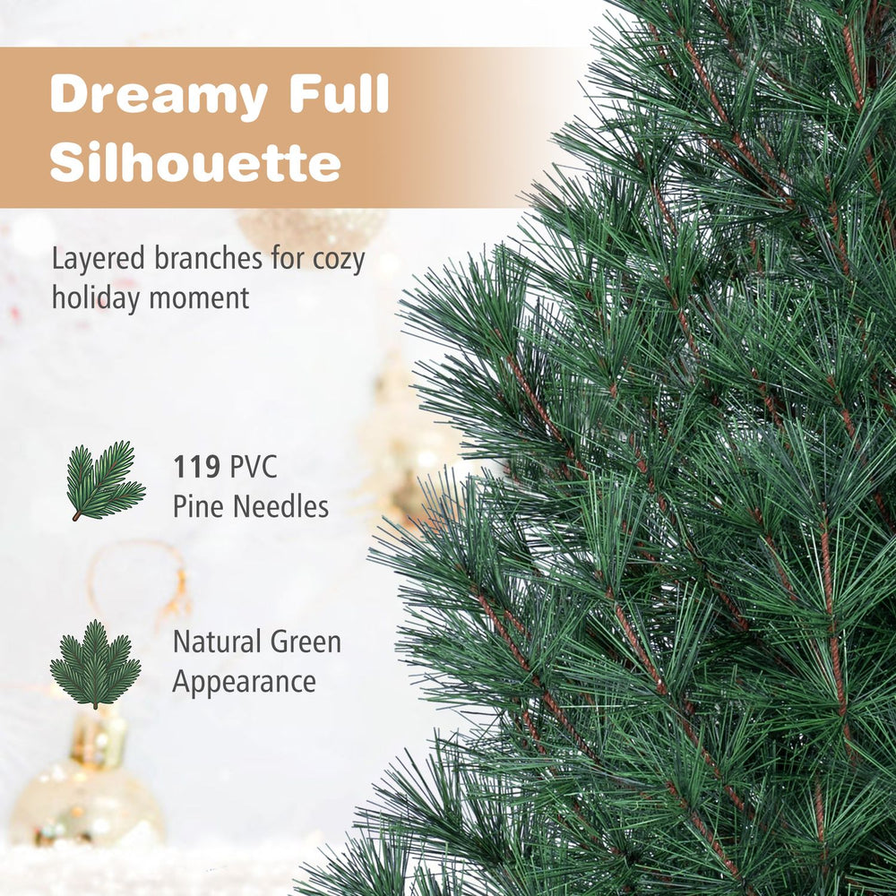 3 FT artificial potted Christmas tree with 119 PVC branch tips and a distressed gold flowerpot for festive charm.