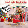 3 FT Christmas metal sleigh decoration in vibrant red with black and gold scrollwork, perfect for displaying gifts.