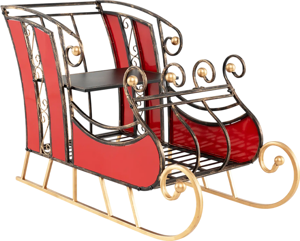 3 FT Christmas Metal Sleigh Decoration Santa Sleigh with 2-Tier Storage Shelf