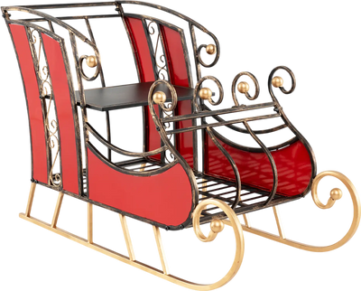 Costway 3' Christmas Metal Santa Sleigh Decoration w/ 2-Tier Storage Shelf 97135826 New