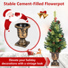 Gold urn base with a pre-lit 3 FT Christmas tree featuring red berries, pine cones, and 40 LED lights for festive charm.