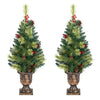 Pre-lit 3 FT artificial Christmas tree with 40 LED lights, red berries, pine cones, and gold urn base for festive decor.