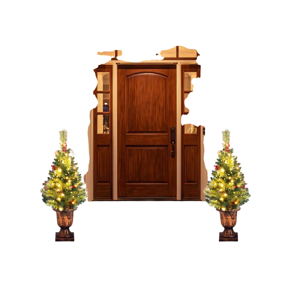 3 FT pre-lit artificial Christmas tree with 40 LED lights, gold urn base, red berries, and pine cones for festive decor.