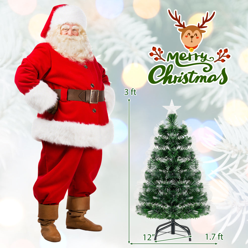 3-foot fiber optic Christmas tree with 93 branch tips and star topper, ideal for festive home or office decoration.