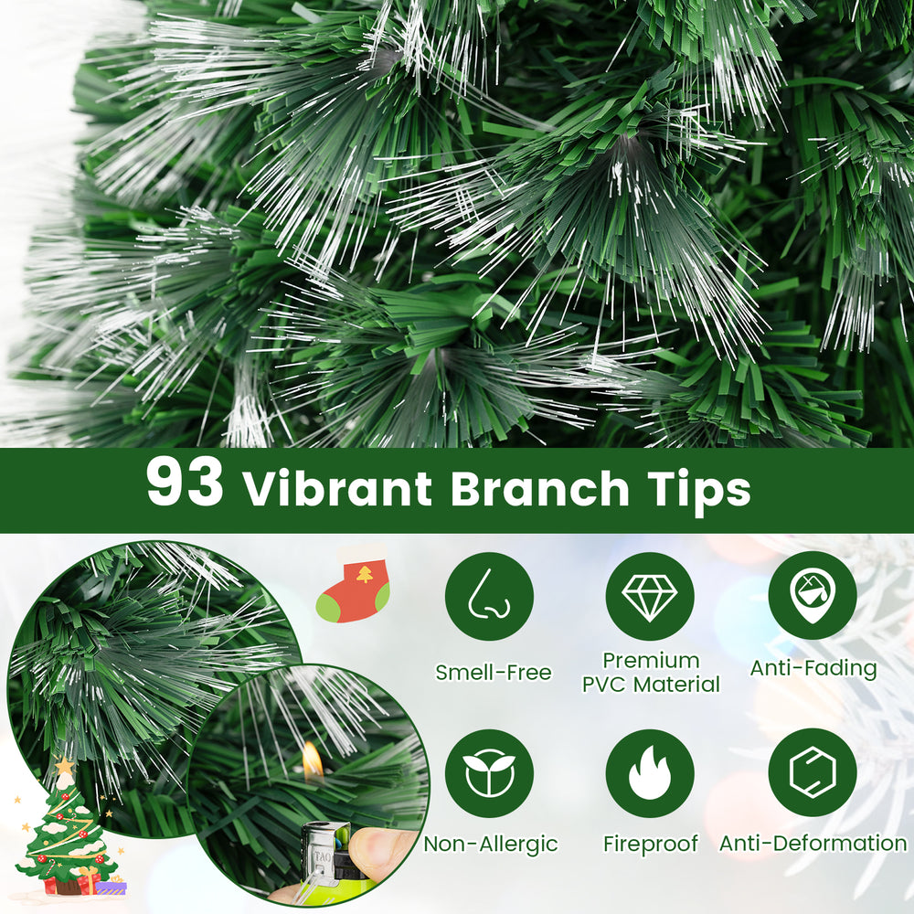 3 feet fiber optic Christmas tree featuring 93 vibrant branch tips, fireproof PVC material, and a charming top star.