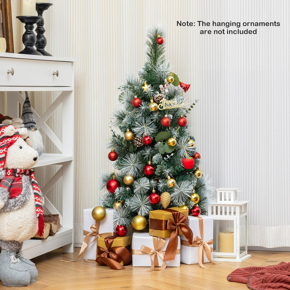 3 FT pre-lit artificial mini Christmas tree with warm-white LED lights, adorned with frosted pine cones and berries for.