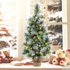3 FT pre-lit artificial mini Christmas tree with flocked PVC, adorned with white berries and a burlap base, perfect for.