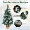 3 FT pre-lit artificial mini Christmas tree with white berries, pine cones, and burlap base, perfect for festive.